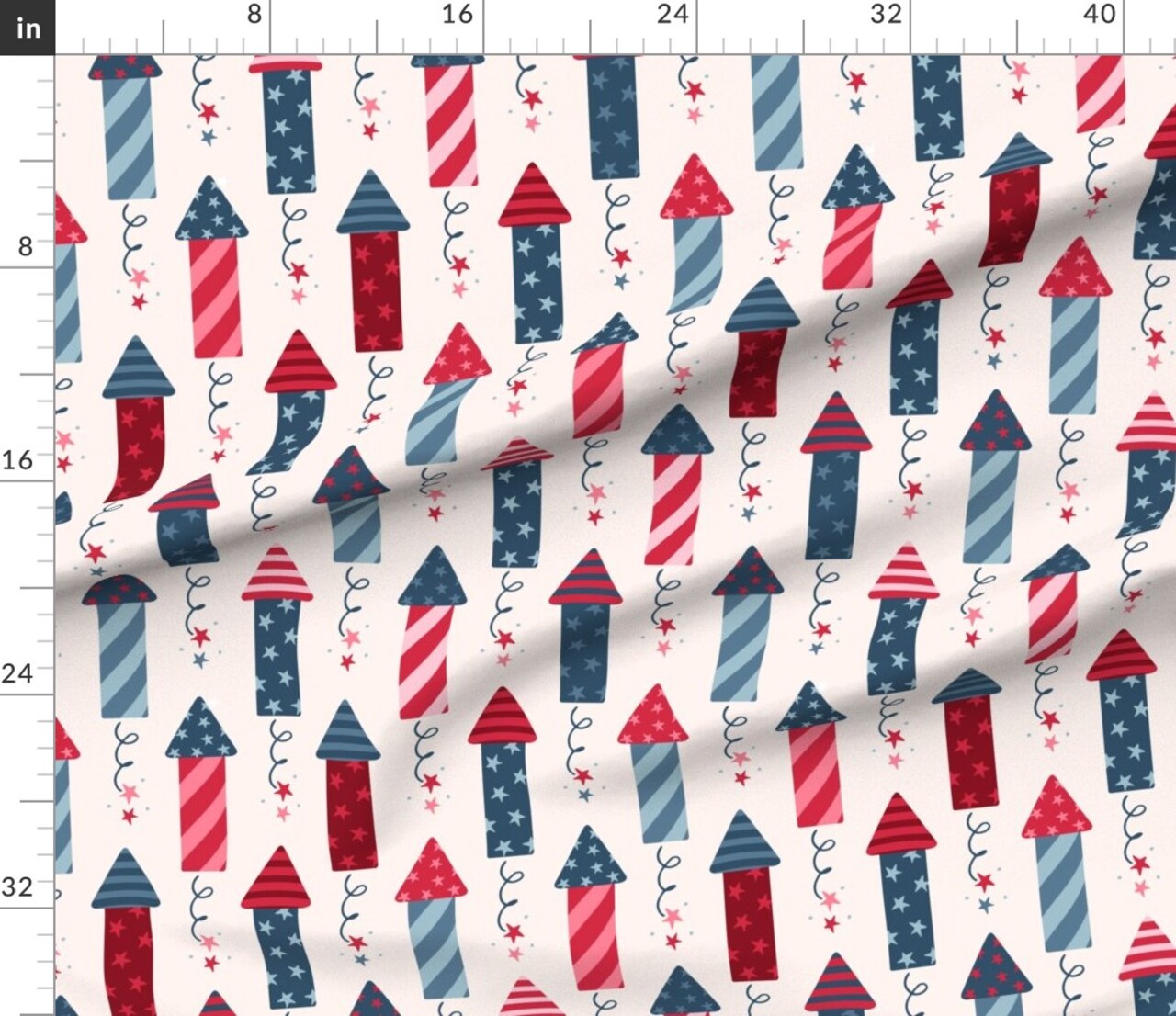 Patriotic Rockets Fourth Of July Summer Holiday Fireworks Red Blue Usa Fun Stars Stripes Custom Printed Fabric by Spoonflower Various Fabrics by the Yard or Fat Quarter